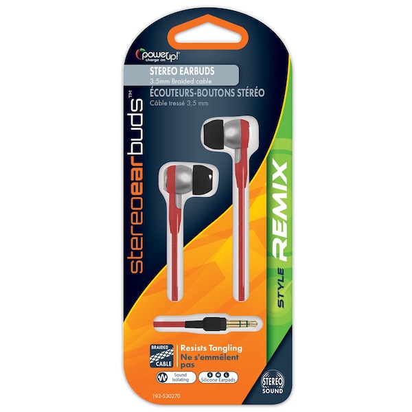 Power Up! Earbuds w/ Heavy Duty Braided Cord - Red 192-530270 - main